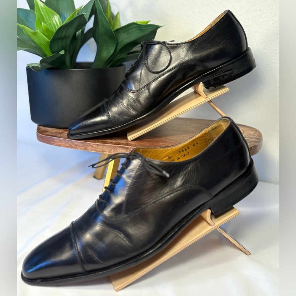 John W. Nordstrom Black Italian Leather Cap-Toe Oxfords - Sz 9 - Picture 4 of 7
